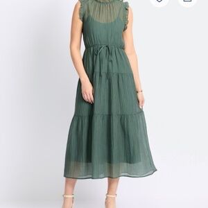 Peasant Midi Dress Nine Britton Sheer Green Tiered Sleeveless Dress Size M NWOT
